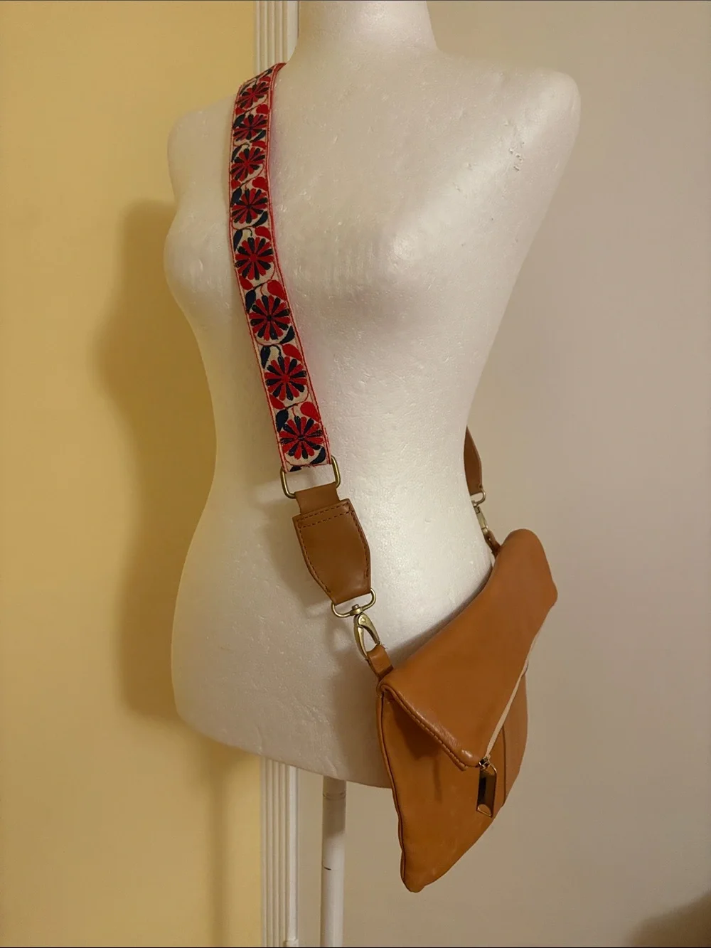 Noonday Collection Tan Fold-Over Crossbody Bag